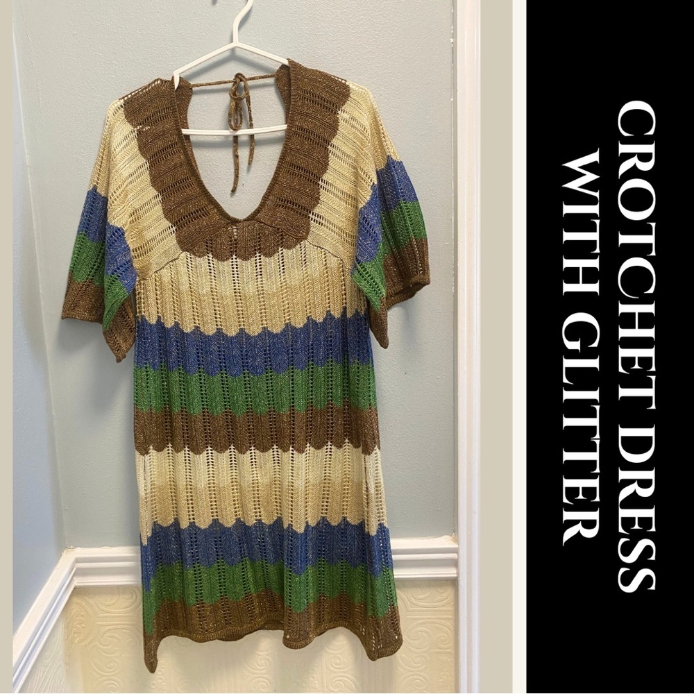 Striped Crochet Dress with Glitter